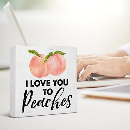 Peach Decor Peach Bathroom Decor Rustic I Love You to Peaches Wooden Sign Peach Decorations for Home Bathroom Restroom Toilet Desk Shelf Table 5 x 5 Inches
