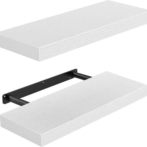 AMADA HOMEFURNISHING Floating Shelves Wall Mounted, 15 x 7 Inch Wall Shelves for Bathroom, Bedroom, Living Room, White Shelves Set of 2