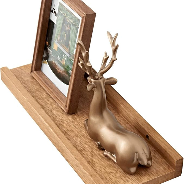 Oak Floating Shelves Natural Wood Wall Mounted Display Picture Ledge for Home Office Living Room Bedroom Storage 6x16 Inch