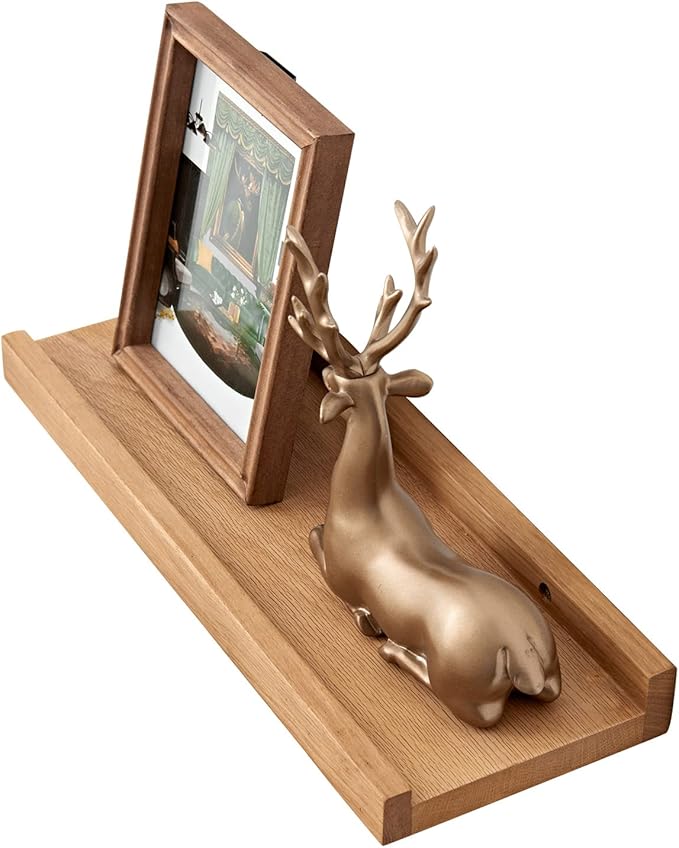 Oak Floating Shelves - Natural Wood Wall Mounted Display Picture Ledge - Home Office Living Room Bedroom Wall Storage Shelf - 4x16 inch