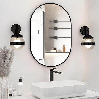 Oval Bathroom Mirror Wall Vanity Oval Mirrors, 20"x30" Black Bathroom Mirrors for Over Sink Pill Mirrors Capsule Wall Mounted Mirror, Modern Mirror with Metal Frame for Wall Decor