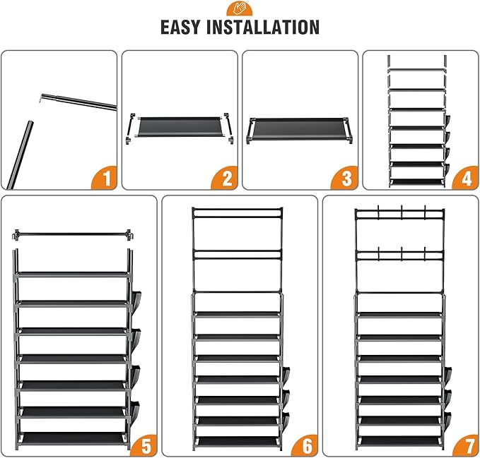 Shoe Rack 7 Tier Shoe Organizer Storage 21-28 Pairs Closet Shoes Rack for Front Door Entrance Shoe Rack Organizer with Hooks Side Pocket Entryway Large Capacity Shoe Shelf Tower Garage