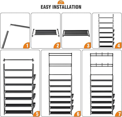 Shoe Rack 7 Tier Shoe Organizer Storage 21-28 Pairs Closet Shoes Rack for Front Door Entrance Shoe Rack Organizer with Hooks Side Pocket Entryway Large Capacity Shoe Shelf Tower Garage