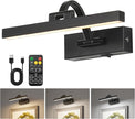 LED Wireless Picture Light with Remote Control,USB Rechargeable Battery Powered Art Lights,Dimmable,Timing,Black Wall Lights for Paintings,Picture Frame,Gallery(Black, 11.62inch)