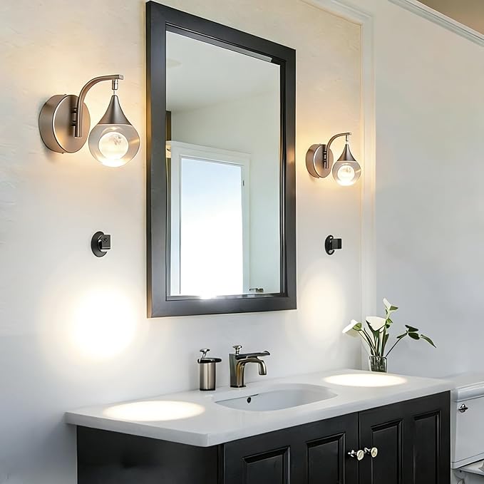 Crystal Wall Sconce, Modern Indoor Moon Wall Lamp, Dimmable LED Wall Light for Bedroom Bedside Batnroom Vanity Living Room Dining Room Hallway. Nickel