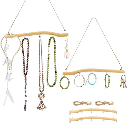 2Pcs 15 Inch Driftwood for Crafts Natural Driftwood Decorative Branches, Home Wall Hanging Decor Jewelry Organizers with 5 Hooks, Handcrafted from Natural Drift Wood for Keys Hats Entryway