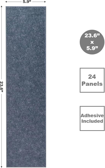 Shiplap Felt Wall Panels for Bedroom & Office, Peel and Stick, Sound Absorbing - 24 Pack Felt Wall Tiles with Adhesive - Denim Blue