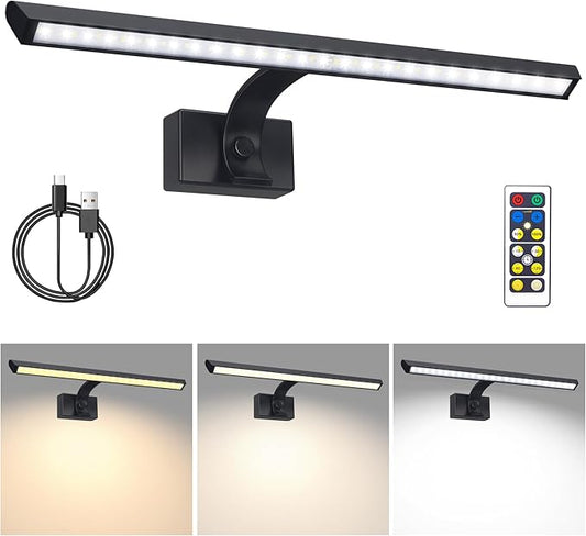 BIGMONAT 16inch Wireless LED Picture Light with Remote, 4400mAh Rechargeable Operated Picture Light with Timer and Dimmable, Metal Display Lamp for Wall, Frame Portrait Art, Matte Black