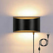 Lightess Wall Lamp Plug in 12W Modern LED Wall Lights Dimmable Indoor Up Down Wall Lamp for Bedroom Living Room Hallway, Black, Warm White