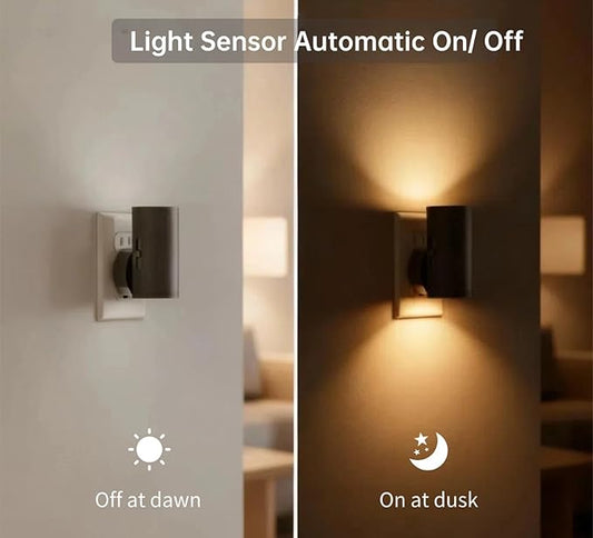 LED Night Lights Plug into Wall, Dusk to Dawn Sensor,5-300LM Adjustable Brightness, Soft White 3000K,Dimmable Night Lights for Kitchen,Hallway Bedroom,Stairs, 2 Pack
