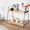 2-Tier Coffee Station Organizer for Countertop, Wooden Coffee Bar Organizer with 2 Cup Hooks, Countertop Storage for Bathroom, Kitchen, Holiday Decorations