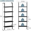 aboxoo Ladder Shelf 2PCS Open Bookshelf 5-Tier Wood Wall-Mounted Black Bookcase Storage Rack Open Industrial Modern Plant Stand Utility Organizer Bookcase Metal Frame Furniture Office Kitchen Bedroom