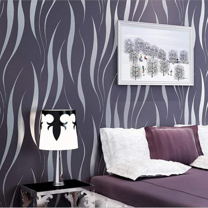 Q QIHANG Simple Fashionable Non-Woven Wallpaper 3D Embossed Three-Dimensional Flocking Foaming Wave Stripes Bedroom Living Room TV Background Wall Shop Decoration20.87 Wx393.7 L Non-Pasted (Purple)