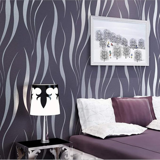 Q QIHANG Simple Fashionable Non-Woven Wallpaper 3D Embossed Three-Dimensional Flocking Foaming Wave Stripes Bedroom Living Room TV Background Wall Shop Decoration20.87 Wx393.7 L Non-Pasted (Purple)