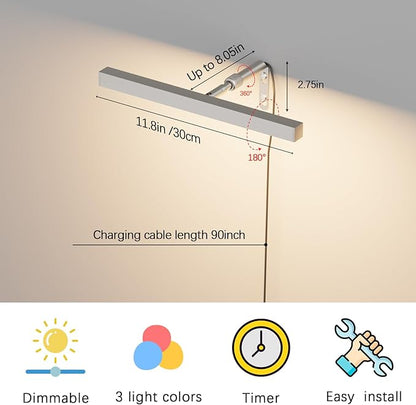 4W Plug in Picture Light for Paintings with Remote Control, 12" LED Art Display Lighting for Gallery, Dartboard, Artwork, Nickel Wall Mounted Picture Frame Light
