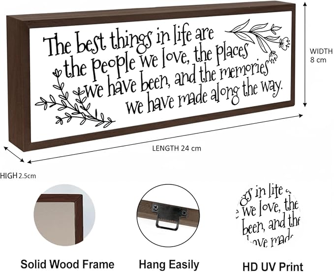 The Best Things In Life Sign, Farmhouse Wooden Framed Sign for Family Home Bedroom Decor, Entryway Decor, Rustic Table Shelves Decoration, Wood Framed Wall Hanging Art