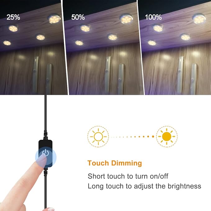 YGS-Tech LED Under Cabinet Lighting Kit, 1020 Lumens LED Puck Light, 3000K Warm White, CRI90+, Touch Dimming, Silver Trim All Accessories Included, for Kitchen, Closet Lights, Safe Light, 6-Pack