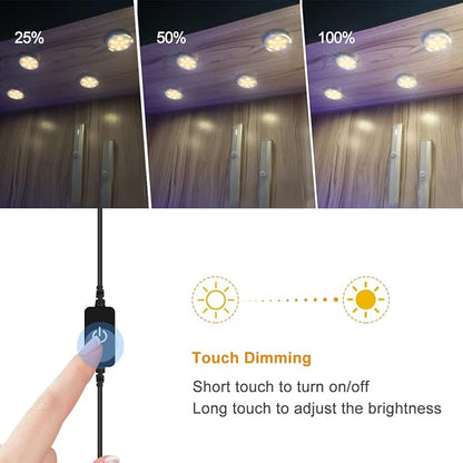 YGS-Tech LED Under Cabinet Lighting Kit, 1020 Lumens LED Puck Light, 3000K Warm White, CRI90+, Touch Dimming, Silver Trim All Accessories Included, for Kitchen, Closet Lights, Safe Light, 6-Pack