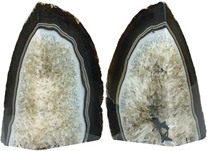 JIC Gem Agate Bookend(s) Black Bookshelf Decor geode bookends 1 Pair 3to 4 Lbs from Brazilian with Rubber Bumpers for Office and Home Decoration