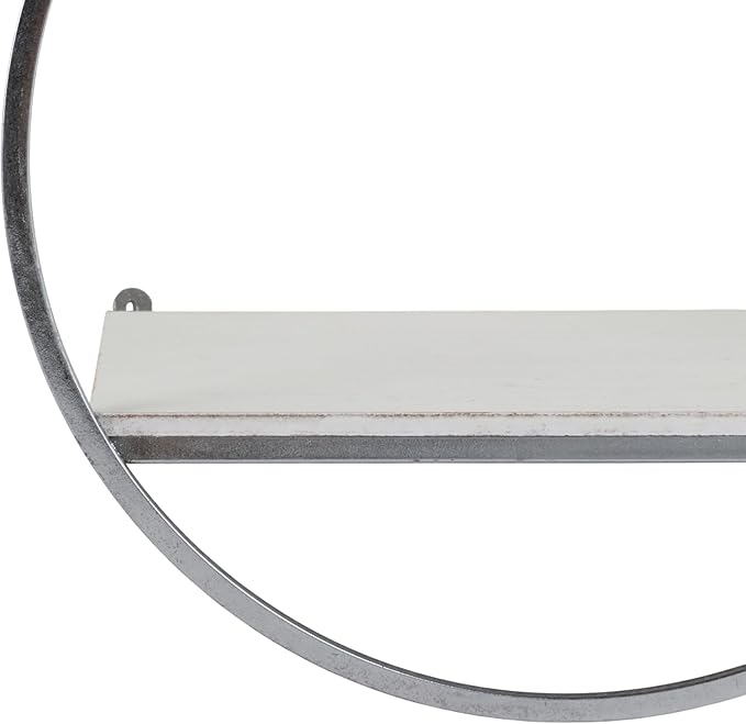 Set of 3 Metal and Wood Round Wall Shelves – Floating Storage Shelves for Wall, Living Room or Bedroom Wall Decor, Modern Circular Wall Storage, Home Decor – 16 & 14 & 12" Silver Metallic Finish