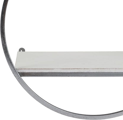 Set of 3 Metal and Wood Round Wall Shelves – Floating Storage Shelves for Wall, Living Room or Bedroom Wall Decor, Modern Circular Wall Storage, Home Decor – 16 & 14 & 12" Silver Metallic Finish