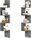 HOOBRO Corner Shelf Wall-Mounted, Set of 2 Floating Corner Shelves, 4-Tier Bookshelves for Wall Decor in Living Room, Bedroom, Home Office, Dove Gray GY25BJP201