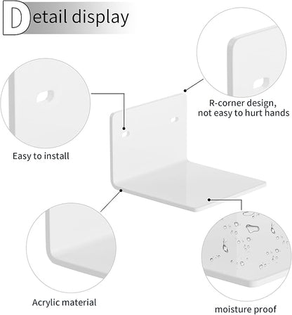 4 Inches White Small Wall Shelves Set of 2, Acrylic Small Floating Mini Shelf for Speaker, Plants, Digital Clock, Security Cameras, Heavy Duty, 2 Pack