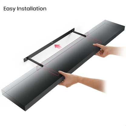 Ballucci Floating Shelf, 48" Wood Wall Shelf with Invisible Brackets for Bathroom, Living Room, Bedroom, Kitchen, Nursery, 8" Deep, Black