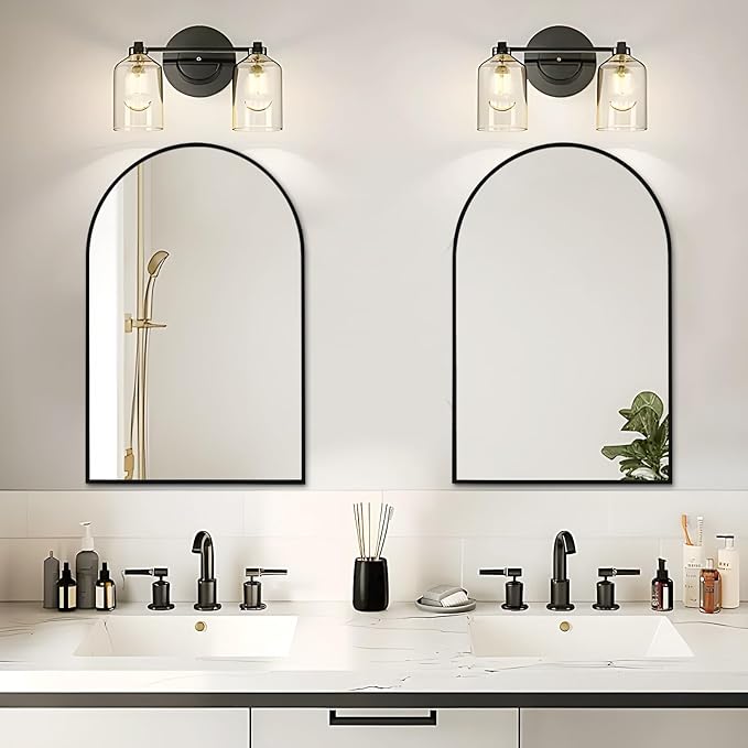 Arch Mirror Wall Mounted - 20x30 Inch Wide Arched Mirrors for Bathroom Over Sink, Black Metal Framed Mantel Vanity Mirror for Dresser, Firplace, Entryway, Hallway, Restroom, Bedroom Decor
