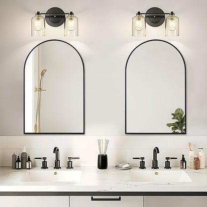 Arch Mirror Wall Mounted - 20x30 Inch Wide Arched Mirrors for Bathroom Over Sink, Black Metal Framed Mantel Vanity Mirror for Dresser, Firplace, Entryway, Hallway, Restroom, Bedroom Decor