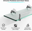 Glass Bathroom Shelves,Chrome Polished Floating Shelves for Wall Rectangular Modern Stainless Steel Glass Shelf for Bathroom Shelves Wall Mounted 16 Inch