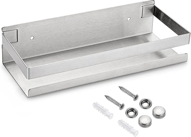 OwnMy 10 Inch Bathroom Shower Shelf Stainless Steel Bath Kitchen Basket Shower Caddy Rack, Rust Proof Metal Bathroom Storage Floating Shelves Wall Mounted Shower Corner Rectangular Shelf (Silver)