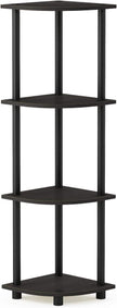 Furinno TURN-N-TUBE Corner Shelf, 4-Tier Corner Bookshelf, Display Storage Shelves with Open Shelves, for Organization and Storage, Living Room, Home Office, Garage, Espresso