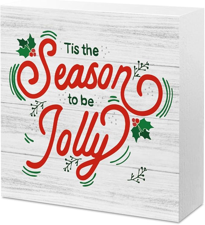 Christmas Decor Christmas Sign Decorations for Home Tis The Season Jolly Sign for Home Office Desk Table Cubicle Shelf Xmas Desk Accessories 5 x 5 inch