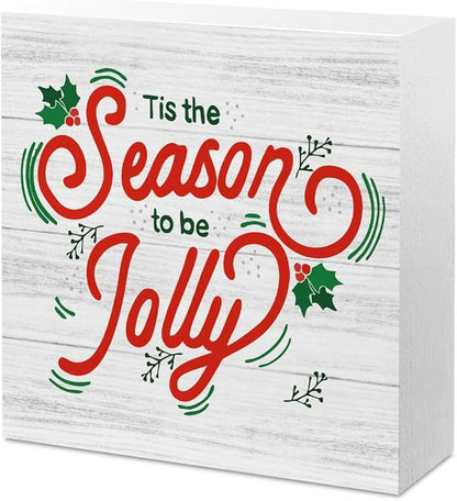 Christmas Decor Christmas Sign Decorations for Home Tis The Season Jolly Sign for Home Office Desk Table Cubicle Shelf Xmas Desk Accessories 5 x 5 inch
