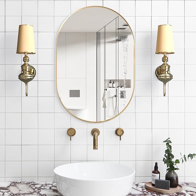 Oval Bathroom Mirror Capsule Wall Vanity Mirror, 24
