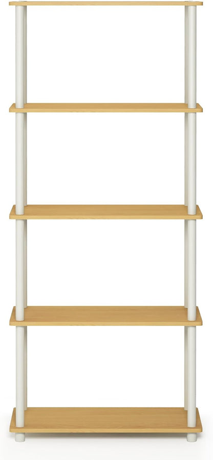 Furinno TURN-N-TUBE Storage Shelves, 5-Tier Book Shelf, Corner Shelf, Toolless Open Shelves, for Organization and Storage, Living Room, Garage, Home Office, Beech