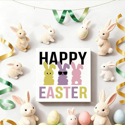 Easter Decorations for Home Happy Easter Bunny Wooden Box Sign, Funny Spring Desk Table Decor, Rustic Farmhouse Shelf Plaque, Easter Porch Party Decorations for Office Entryway Holiday Decor