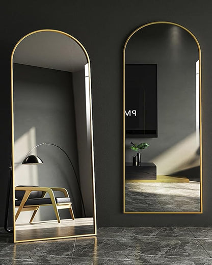 Arched Full Length Mirror, Floor Mirror with Stand, 30"x71" Large Mirror, Wall Mirror Full Length, Black Floor Length Mirror, Body Floor Mirror, Wall Mounted Mirror for Bedroom, Gold