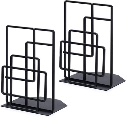 SRIWATANA Book Ends Heavy Duty, Decorative Black Bookends for Shelves, Window Lattice Design