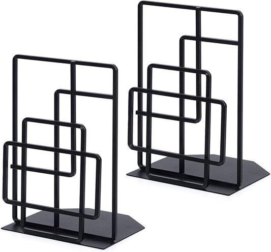 SRIWATANA Book Ends Heavy Duty, Decorative Black Bookends for Shelves, Window Lattice Design
