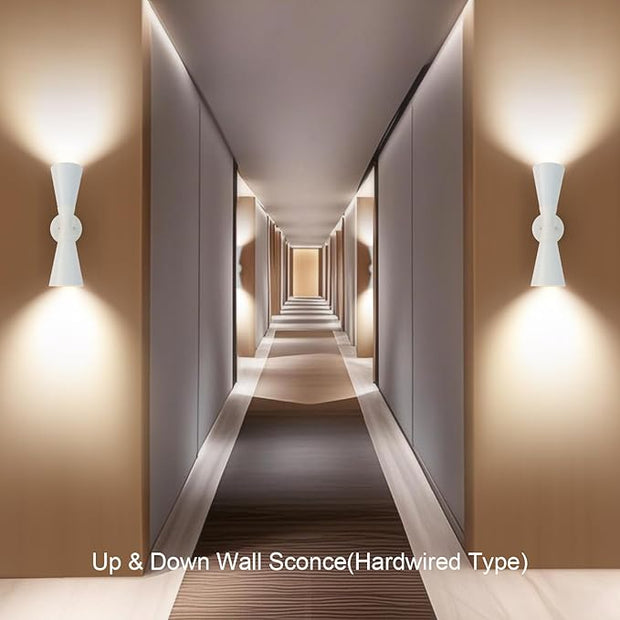 Modern Indoor Wall Sconce Up and Down White Wall Sconce Mid Century Indoor Wall Light Fixture Hardwired Wall Mounted Lamp for Living Room Bathroom Bedroom Hallway 15 Inch