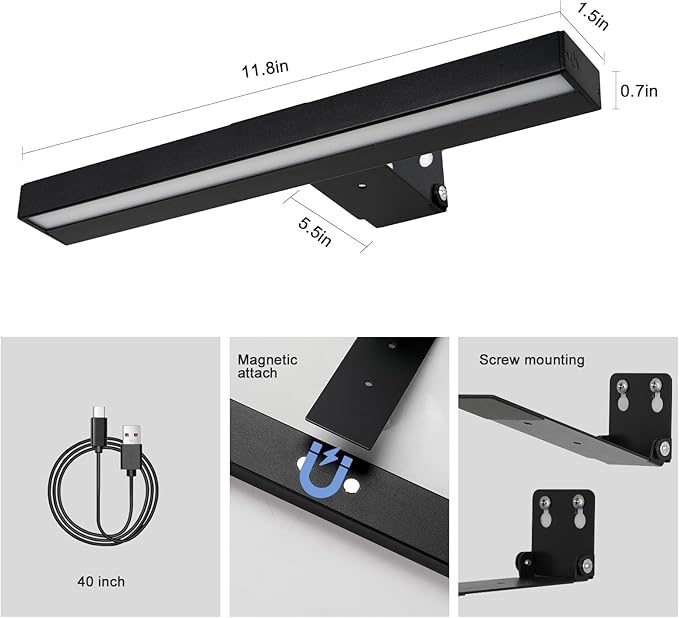 Picture Light, Rechargeable Picture Light for Paintings, Wireless Picture Frame Light, 3 Lighting, 12Inch Battery Operated Art Light for Display, Picture-Black