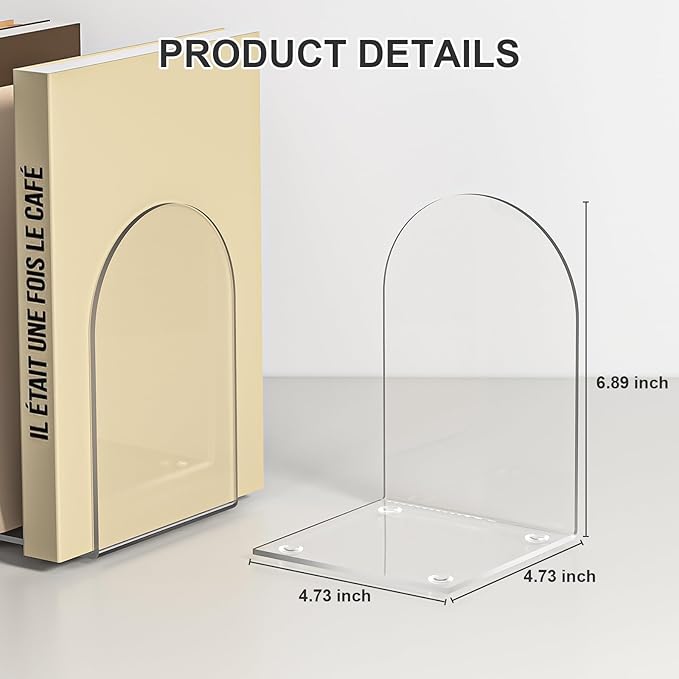 Acrylic Bookends 8 Pieces, Book Ends for Shelves, Clear Bookends for Book Shelves and Desktop Organizer, Transparent Shlef Book Stopper for Home Office Supplies