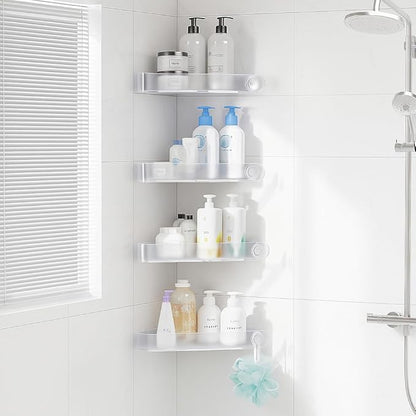 Sotfamily Plastic Shower Caddy Corner (for 90° Only), 4 Pack Adhesive Corner Shower Shelves for Bathroom Organizers and Storage, Crystal