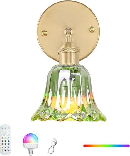 GEEZO Vintage Battery Operated Wall Sconce, with Rechargeable Battery Powered Wall Light with Remote Control for Bedside Bedroom