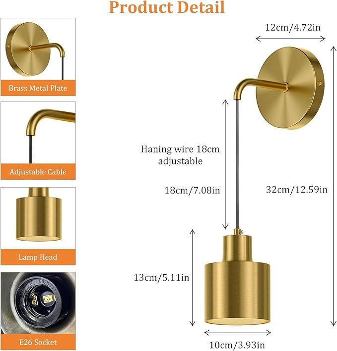 Battery Operated Wall Sconces Set of 2,Gold Wireless Wall Light Indoor Dimmable 3 Colors Non Hardwired with Remote Control(Bulbs Include)