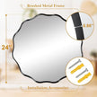 Fabuady Black Round Wavy Edge Mirror - 24'' Circle Wall Mirror with Metal Frame, Decorative Hanging/Leaning Mirrors for Bathroom, Bedroom, Living Room, Hallway, Entryway, Office, Home Decor
