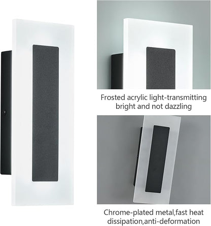 LMQNINE Modern Dimmable LED Wall Sconces Set of Two with 10%-100% Brightness Wall Light 9W 6000K Acrylic Black Wall Sconces Wall Lighting for Bedroom Living Room Hallway Staircase Corridor