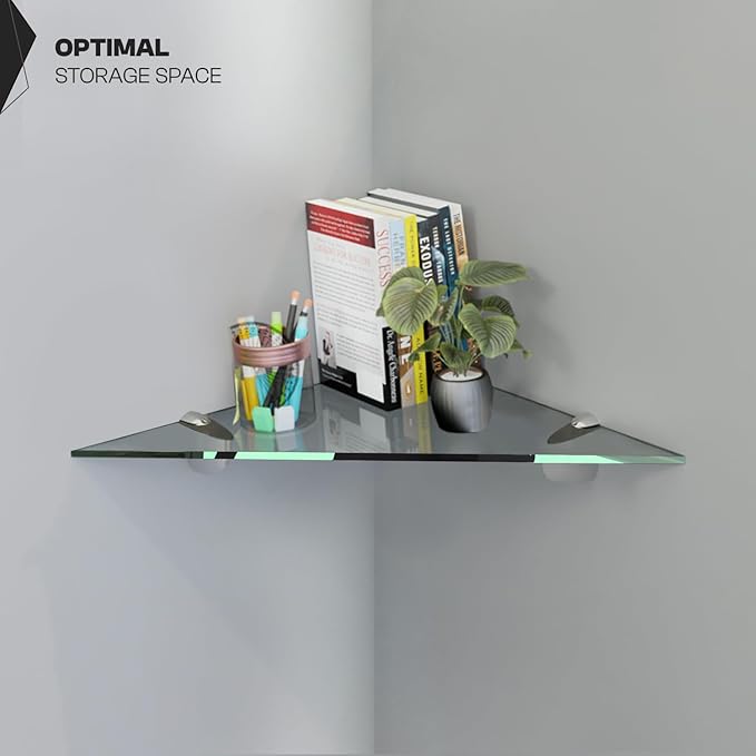 Fab Glass and Mirror Triangular Corner Glass Shelf, 6